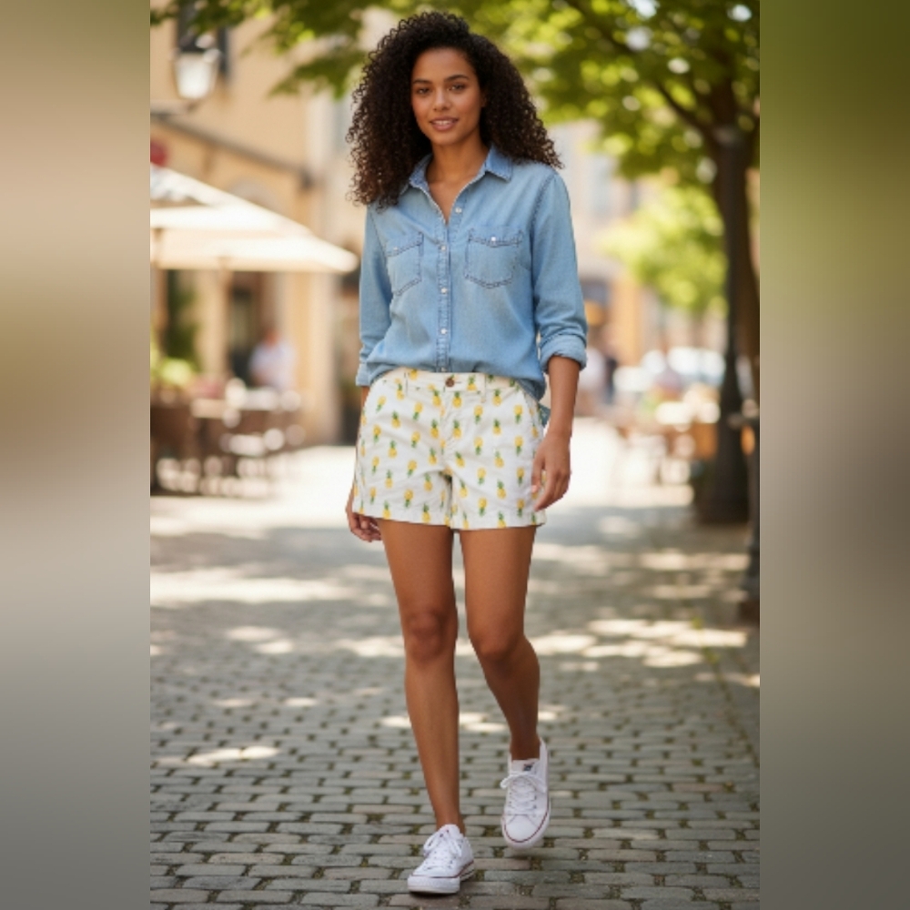 Pineapple Print White Women's Shorts